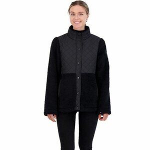 Junior's Madden Girl Cozy Mixed-Media Black Jacket Size Large